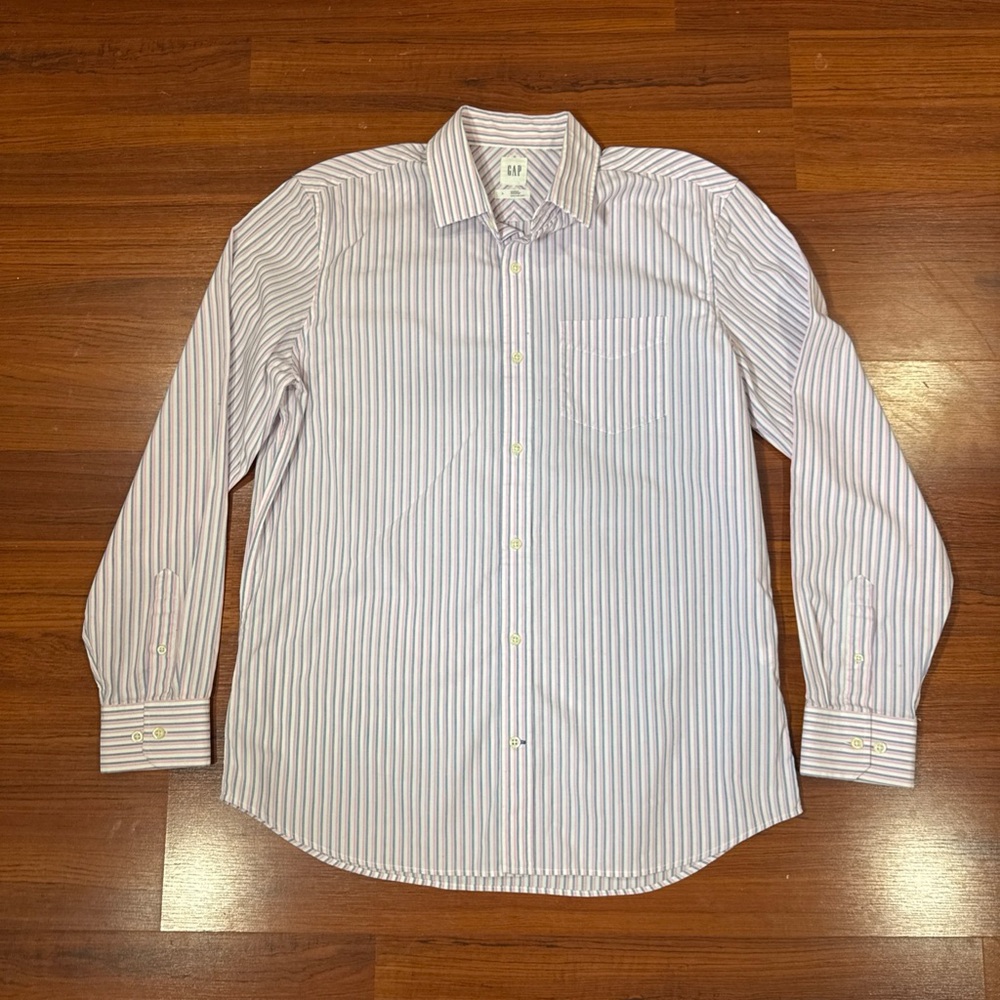 GAP White and Blue Striped Dress Shirt